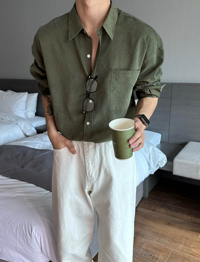 [당일출고][어깨+4cm] 로렌 스웨이드 오버핏 원포켓 셔츠 (5color)